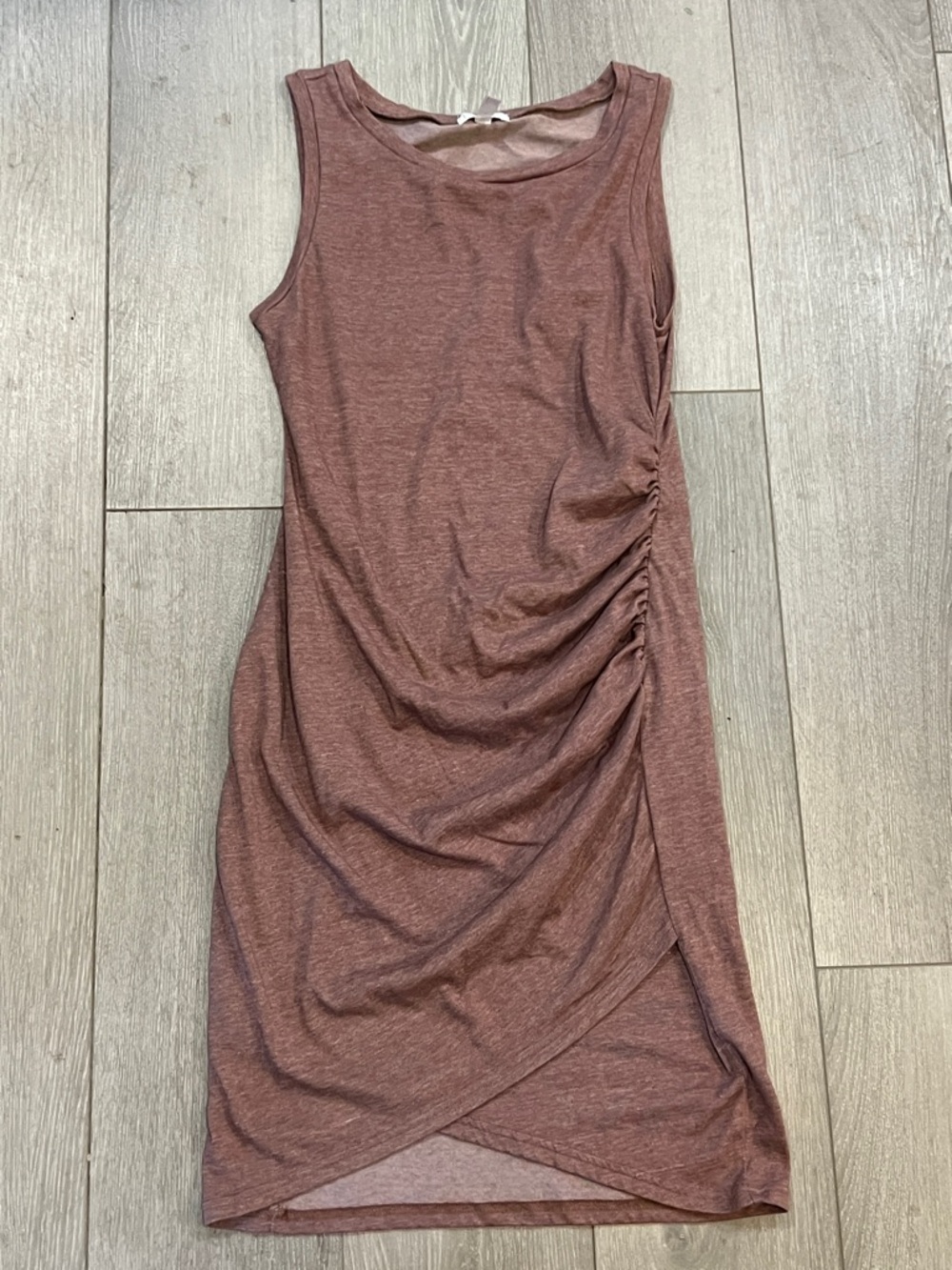 Leith Sleeveless Ruched Wrap-Front Midi Dress in Mauve
